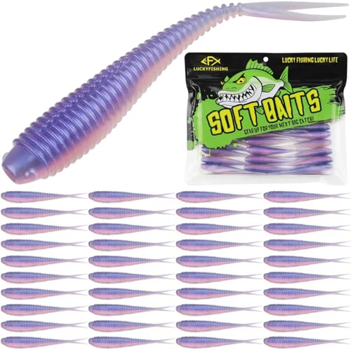 Soft Plastic Baits Forked Tail Fishing Soft Bait for Bass Walleye Trout Crappie Lures Morning Dawn (Morning Dawn / 3in-40pcs)