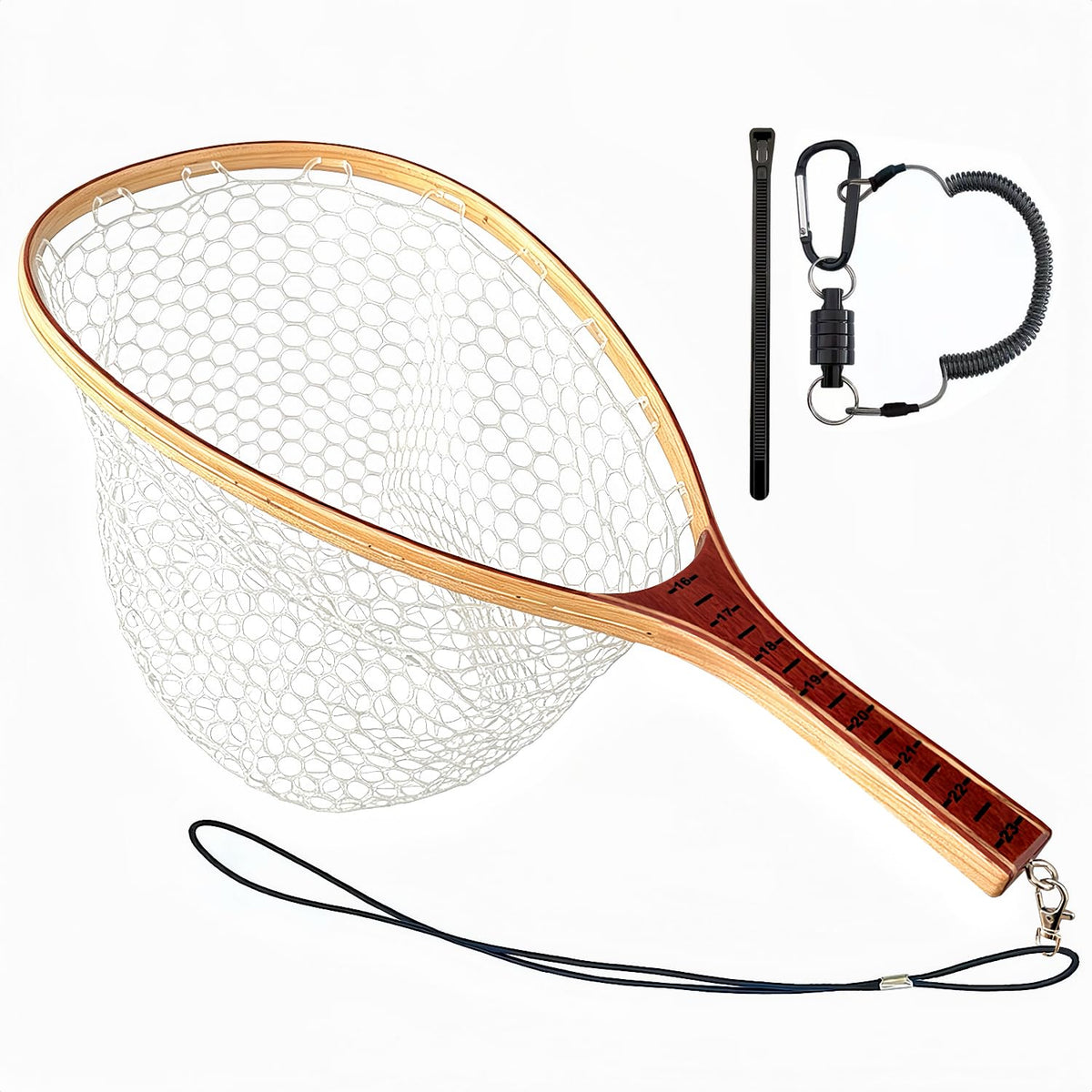 Fly Fishing Landing Net Trout Soft 23.62in Rubber Catch and Release Fish Net with Wooden Handle Frame Magnetic Fly Fish Net