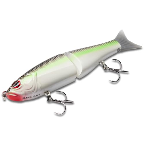 SwimShad Glide Baits Jointed Swimbait Bass Pike Salmon Trout Muskie Fishing Lure (Fluorescent White Shad / 7in/2.2oz)