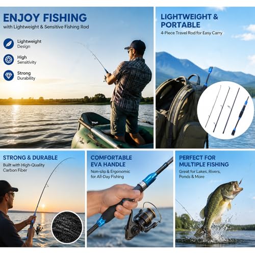 4 Piece Carbon Travel Fishing Rod (GOLD/black / G-GOLD-CAST7')