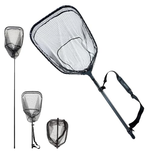 101.5in Large Fishing Net with Handle Carbon Fiber Coated Rubber Telescoping Minnow Long Landing Pond Net Collapsible Kayak Folding Fish Net
