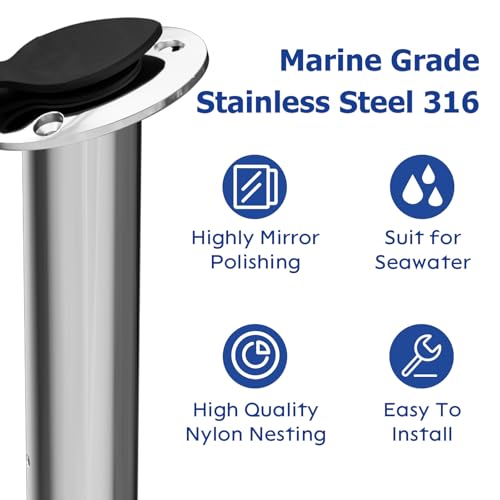 15 Degree Fishing Rod Holder 2 Pack (Stainless Steel - 15 Degree with Cap)