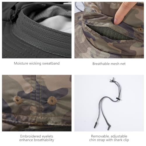 Unisex UPF 50+ Mosquito Net Hat with Neck Flap FH17 (Medium / Earth Camo)