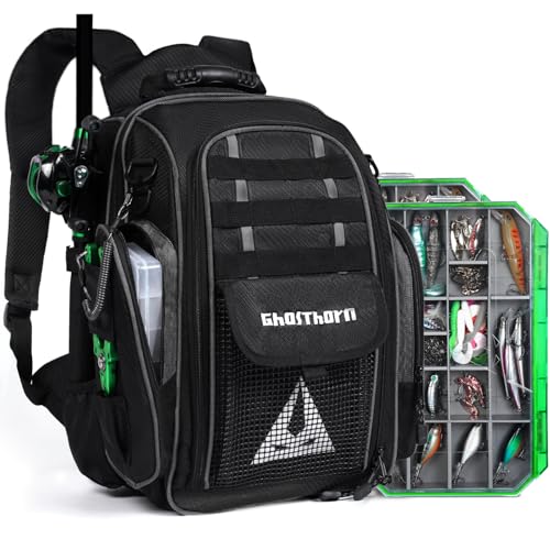 43L Fishing Tackle Backpack with 4 Tackle Boxes & Rod Holder