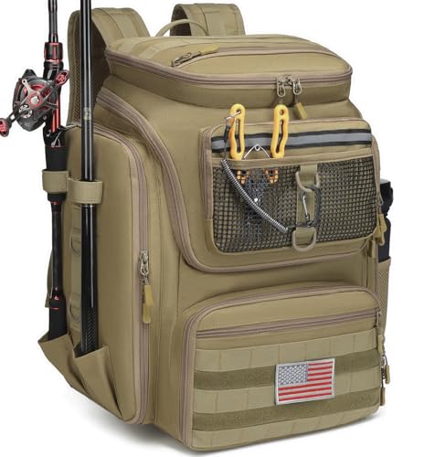 Fishing Backpack 45L with Rod Holders (Brown)