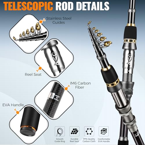 Fishing Rod and Reel Combo Pole Gear Kit Telescopic Beginner (Grey Rod &137pcs Tackle (5.91 ft))