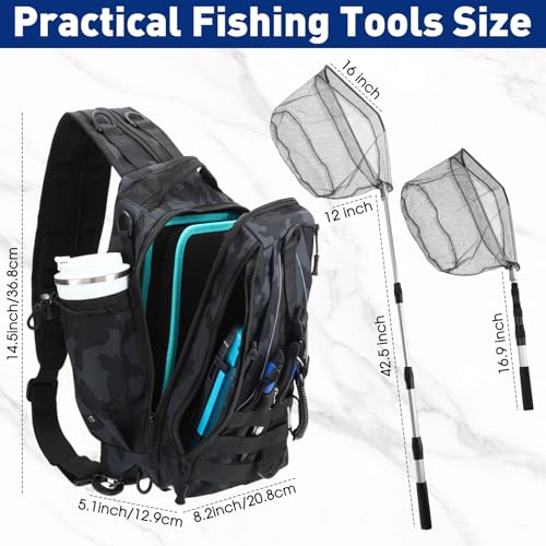 256 Pcs Fishing Backpack with Tackle Box Gears (Black Camouflage)