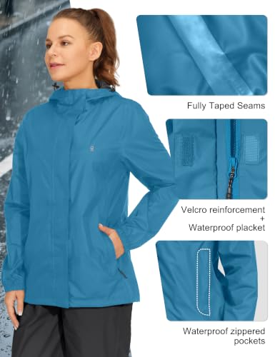 Women's Packable Waterproof Rain Jacket Teal Blue XL (X-Large / Teal Blue)