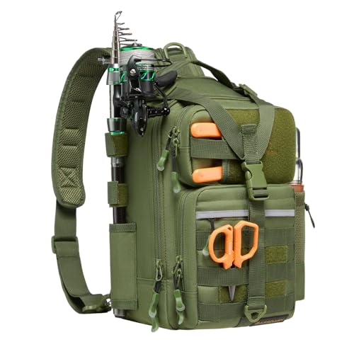 Convertible Fishing Backpack Sling Bag with Rod Holder