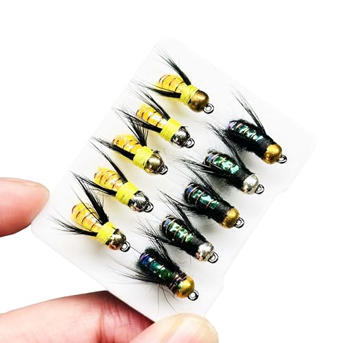 10Pc Fishing Lure #8 Bright Colors Brasshead Bionics Humpy Fly Nymph Wet Flies Insect Bait Pike Trout Salmon Bass Fly Fishing Flies