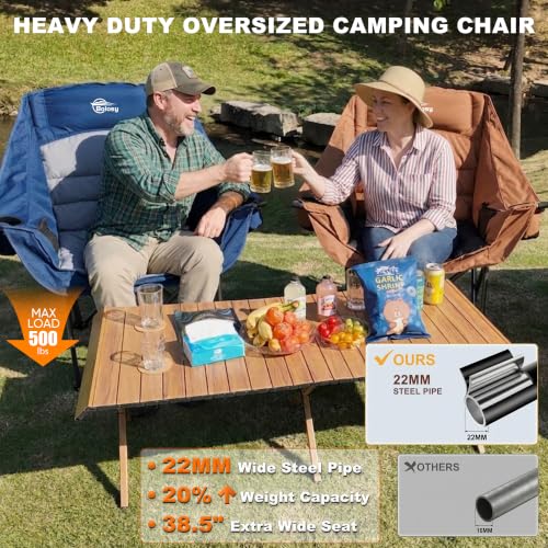 Oversized Camping Chairs for Adults Heavy Duty Folding Lawn Chair (Brown / 1 PACK)