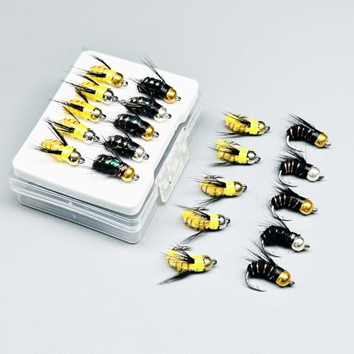 10Pc Fishing Lure #8 Bright Colors Brasshead Bionics Humpy Fly Nymph Wet Flies Insect Bait Pike Trout Salmon Bass Fly Fishing Flies (Yellow&Black)