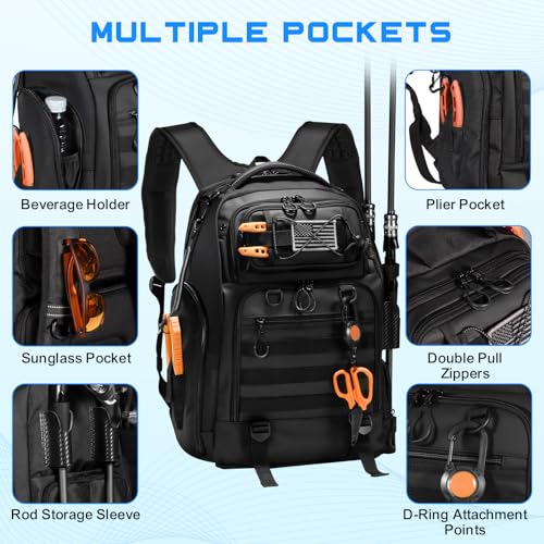 50L Fishing Backpack with 4 Tackle Boxes (C: 50L Backpack with (4) 3600 Tackle Boxes)