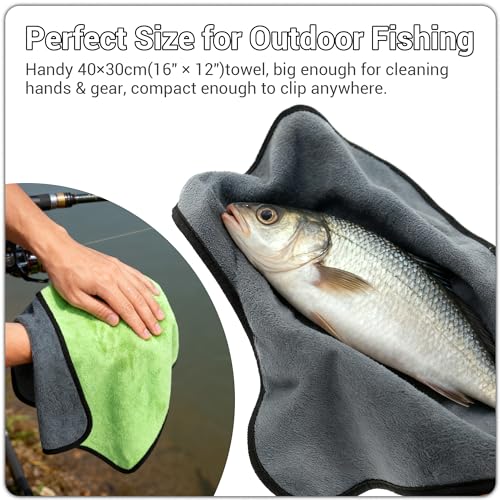 9 Pack Gray Fishing Towels with Clips & Zinger Retractors (9pcs-gray)