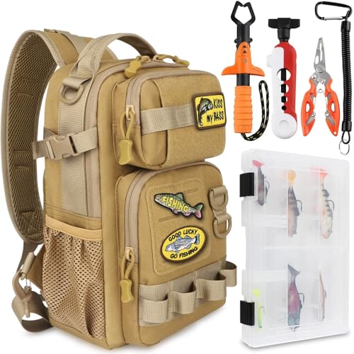 Small Fishing Backpack with Tackle Boxe Fishing Sling Bag with Tool Set DIY Embroidery Patche Tackle Bag Gift for Men