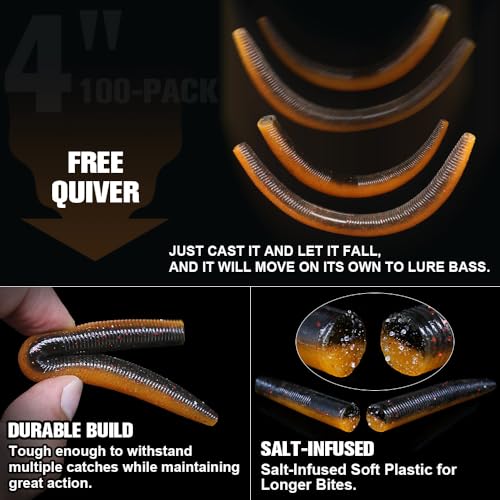 Wacky Worms Soft Plastic for Bass Fishing Lures (4-Rainbow Trout / 5")