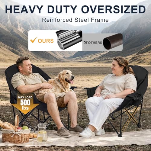 Oversized Camping Chairs 2 Pack (Black-2 Pack)