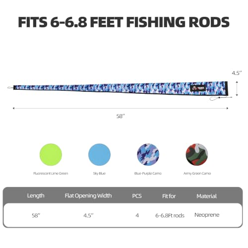 Neoprene Fishing Rod Sleeves with Adjustable Lanyard & Hanging Loop