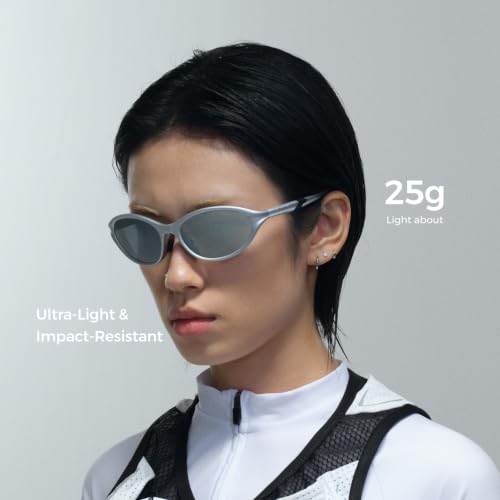 Cat Eye Polarized Wrap Around Sports Sunglasses for Men Women UV400 Protection Running Cycling Mountain Bike Baseball Sun Glasses (Matte Silver 1009)