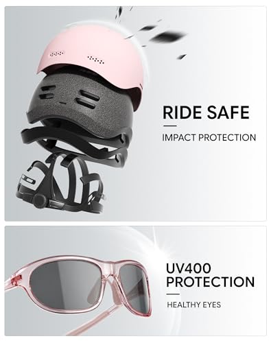 Adjustable Adult Bike Helmet and Sunglasses Set for Women and Men (Matte Blush Pink / Medium)