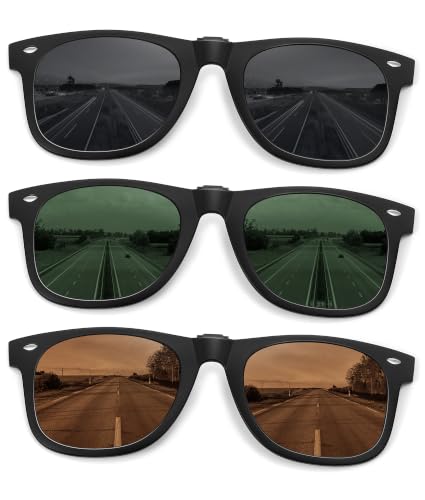 Polarized Clip On Sunglasses for Men Women (3pack-black+dark Green+brown)