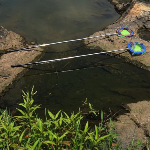 Fishing Nets 2 Pack Retractable Lightweight Landing Nets Stainless Steel Fishing Rod Handles Fishing Nets for Catching and Releasing Fish and Shrimp Frog Nets (Black+red)