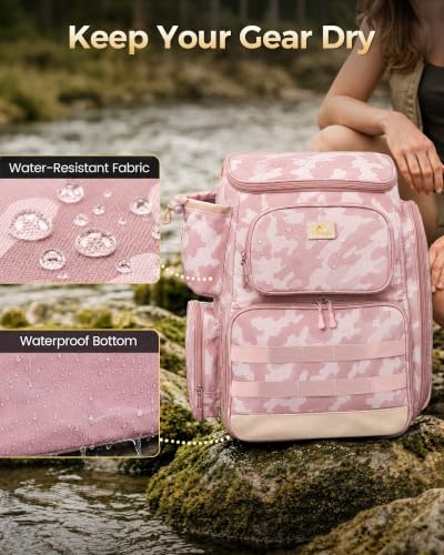 Pro Pink Fishing Backpack for Women with 4 Trays & Rod Holders (Pink Camouflage)