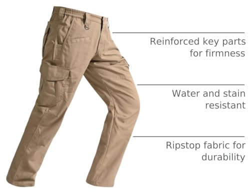 Mens Tactical Pants Lightweight Ripstop Cargo Work Pants Waterproof Hiking Military Army Pants with Pockets Outdoor Apparel Dark Khaki 36Wx30L (Dark Khaki / 36W x 30L)