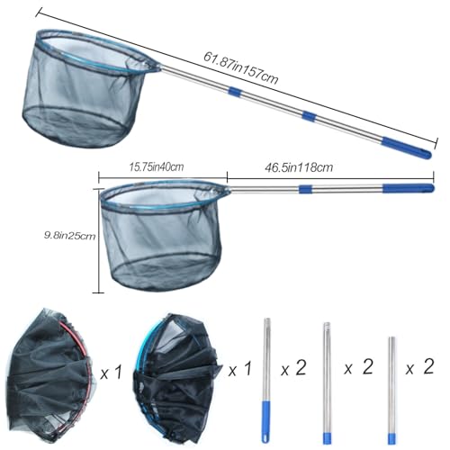 Fishing Net 2 Pack Retractable Lightweight Landing Net with Aluminum Rod Handle Fishing Nets for Youth Catch and Release Butterfly Nets