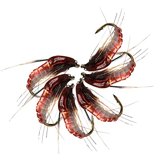 24Pcs Fly Fishing Flies Trout Lures Fishing Tackle Fly Fishing Flies with Boxed Trout Bass Artificial Fish Bait (24Pcs-Scud Nymph Red)