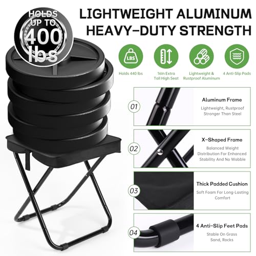 Lightweight Aluminum Portable Folding Stool for Adults (Black)