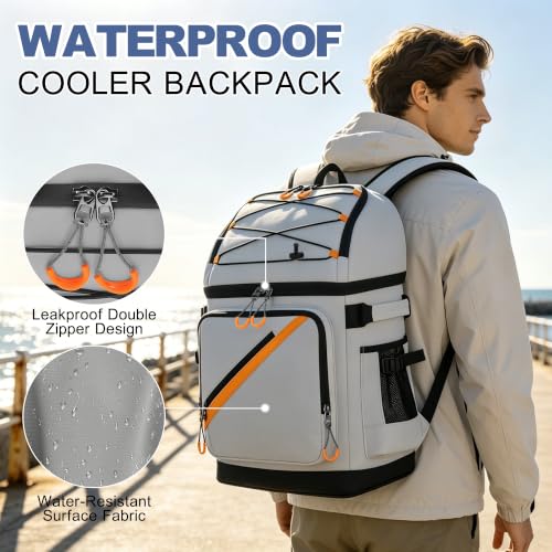 50 Can Large Waterproof Insulated Cooler Backpack (Grey)