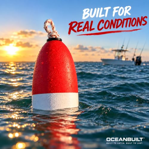 Crab Trap Buoy with 30 FT Sinking Rope (5" x 11" / White & Red (Washington Compliant))