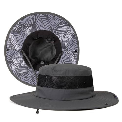 UvCoolix™ Cooling Sweatband Bucket Sun Hat Breathable Mesh Flip (X-Large-XX-Large / Darkgray-palm)