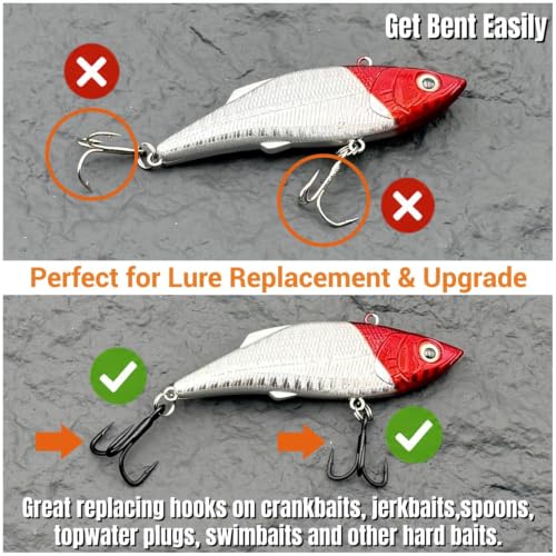 Heavy Duty Treble Hooks 5X Strong Saltwater Lure Fishing Hooks (Black / 6#-24Pcs)