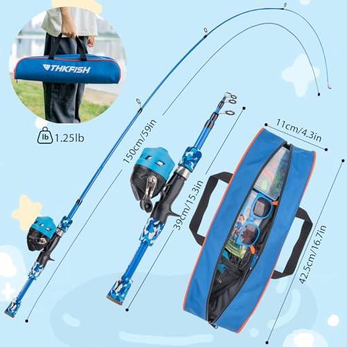 Kids Fishing Pole Set (Blue Pole Set with Sunglasses / 4.9 ft)