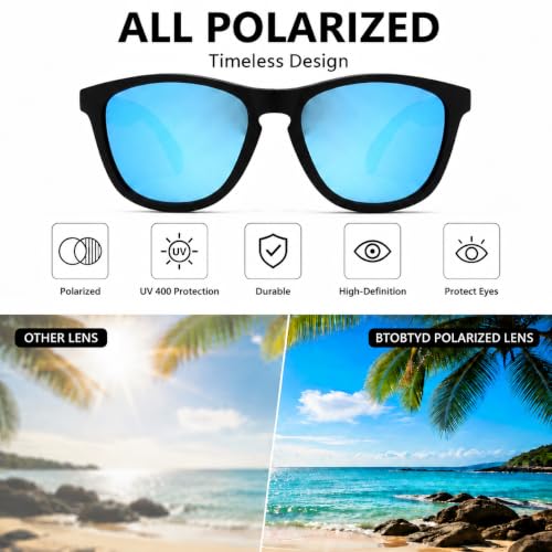 Polarized Sunglasses for Women and Men (Black Frame/Ice Blue Lens)