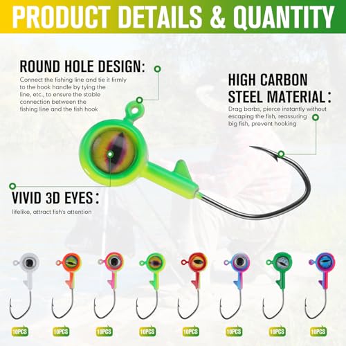 80 Pcs Crappie Jig Heads for Fishing (1/8 oz / Eye No Bait Keeper)