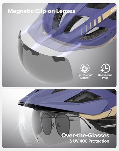 Adult Bike Helmet Rear Light & OTG Magnetic Goggles for Men Women (Blue / Medium)