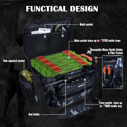 Fishing Tackle Bag with 4PCS 3700 & 2PCS 3600 Tackle Boxes (C3:Camo with (4)3700&(2)3600 Tackle Boxes / Large)