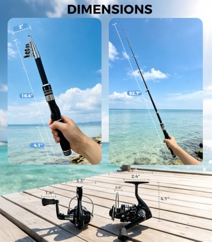 2 Pack Telescopic Fishing Rod and Reel Combo with Lures and Carrier Bag (2 Silver Reel)
