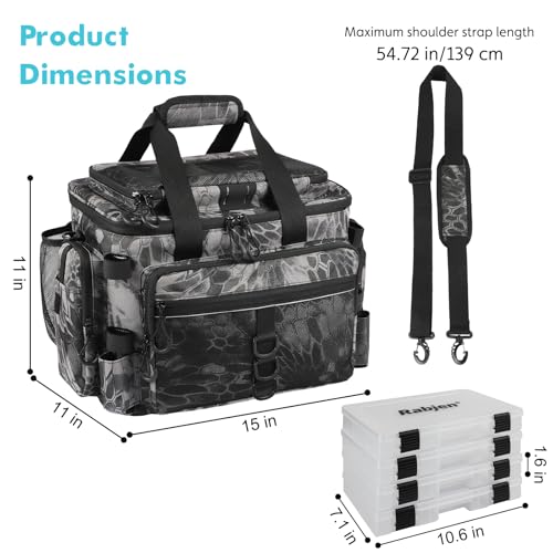 Fishing Tackle Bag with Rod Holders & Cooler Main Compartment (Camouflage Black)