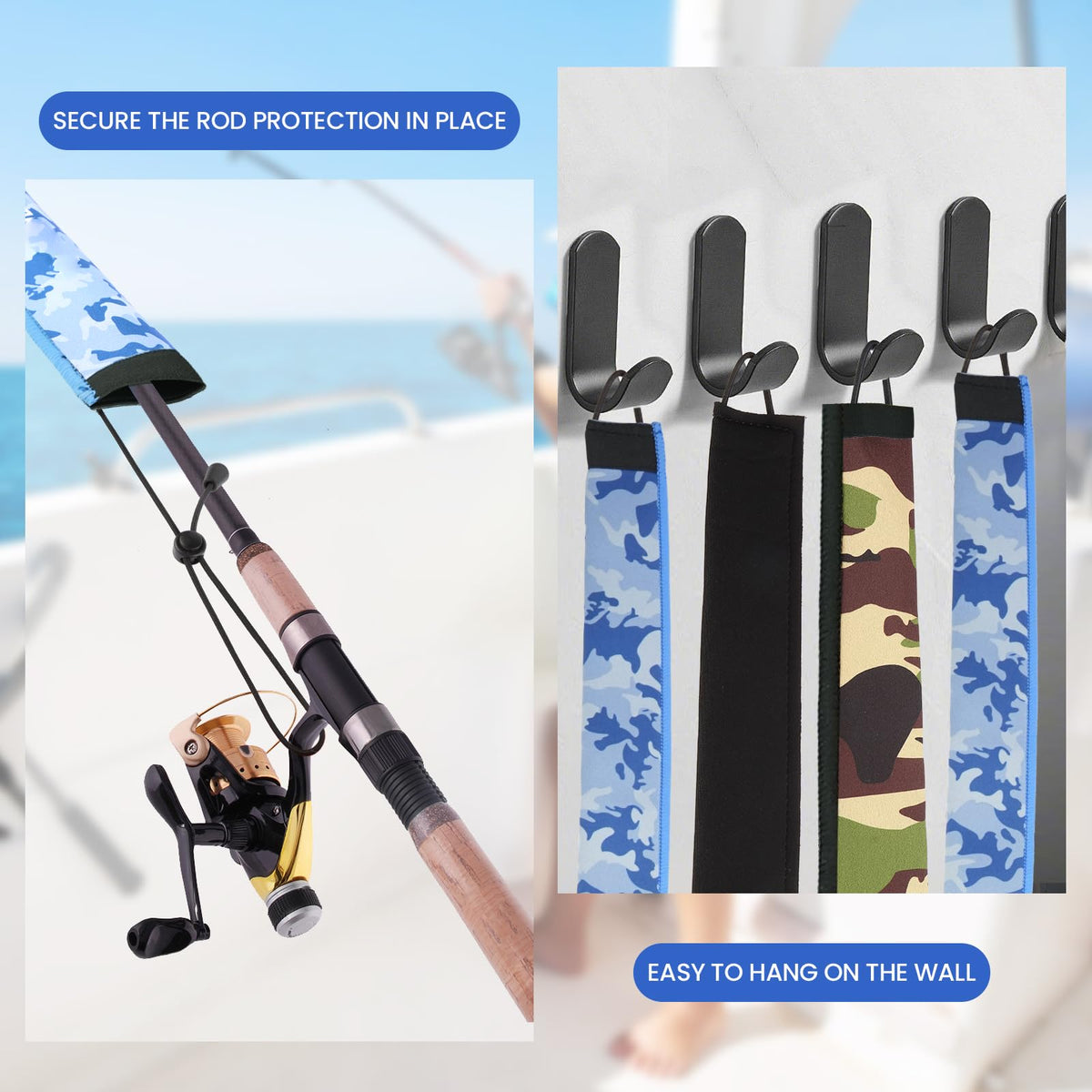 Neoprene Fishing Rod Sleeve Rod Socks for Casting (60" / Blue camo)