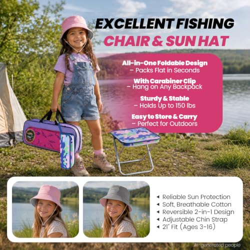 Kids Fishing Pole (Pink / 3.94-ft Set + Chair + Hat)