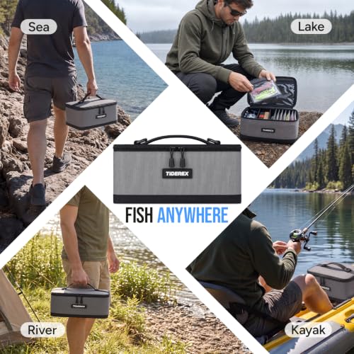 Fishing Tackle Bag with 20 DIY Soft Plastic Bait Bags (Gray)