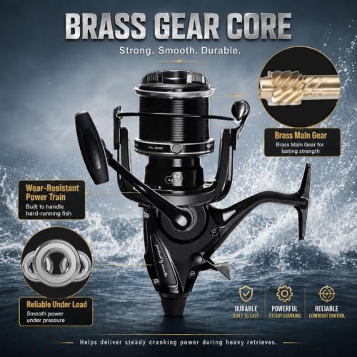 Double Brake Spinning Reel Heavy Duty Metal Body with CNC Machined Spool 55LB Max Drag 6+1 BB Smooth 4.1