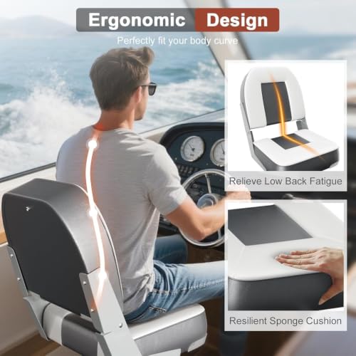 2 Pack 20" High Back Boat Seat with Thickened Sponge Padding and Hinge Grey (Grey)