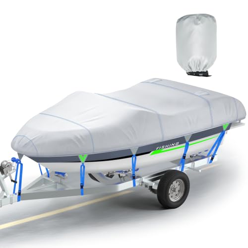 1200D Bass Fishing Boat Cover Waterproof with Reflective Strips (Gray / For 17'-19' Length, Beam Width up to 96")