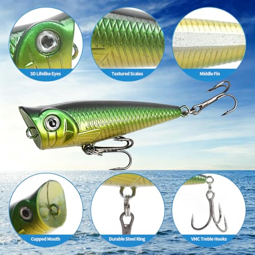 Top Water Popper Lures (5pcs Soild Color)