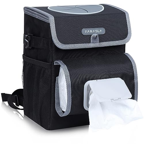 All-in-One Car Trash Can, Garbage Bag for Car with Removable Leakproof Interior Liner, Adjustable Tissue Holder & Straps